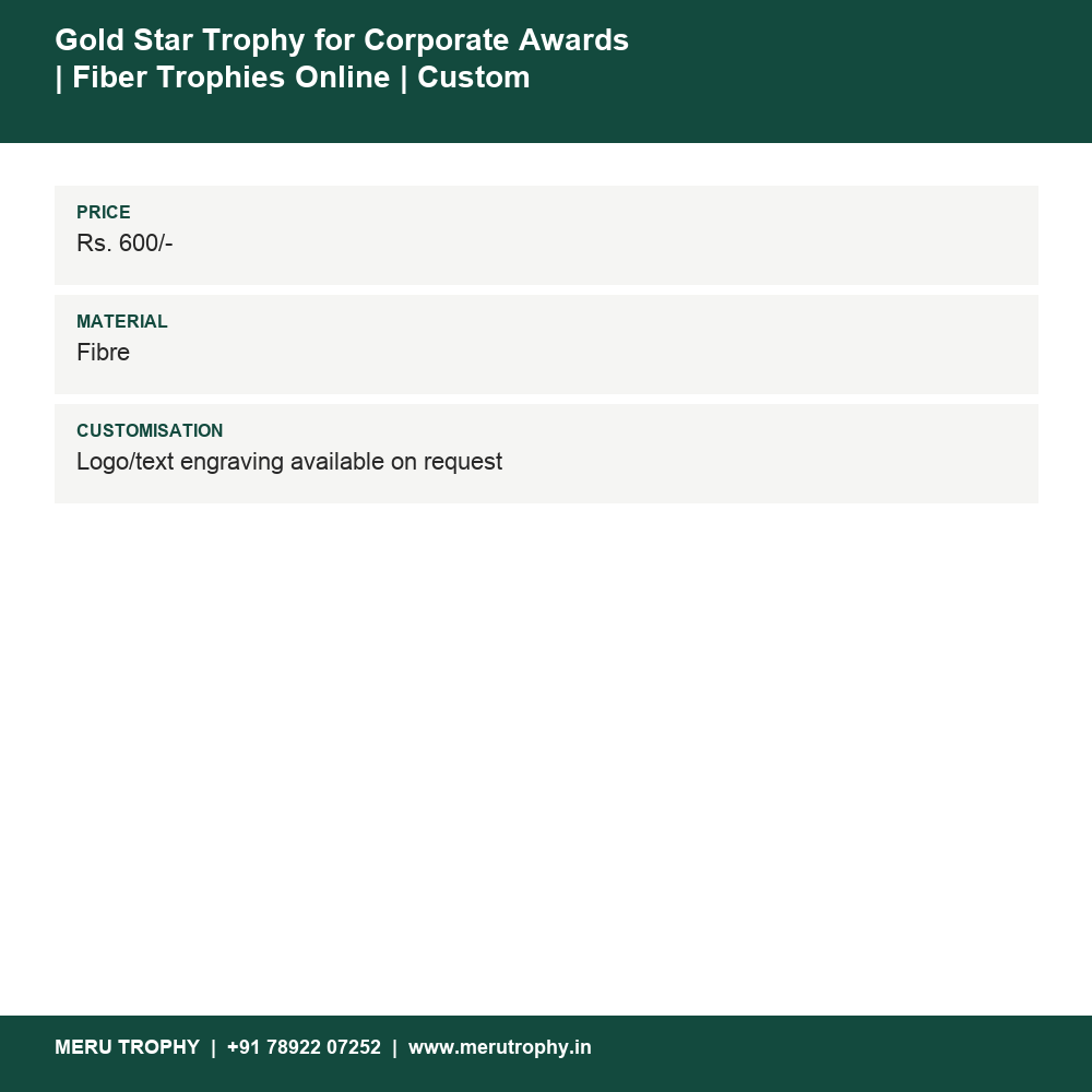 Gold Star Trophy for Corporate Awards details - Meru Trophy