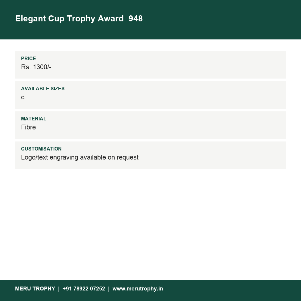Elegant Cup Trophy Award 948 details - Meru Trophy