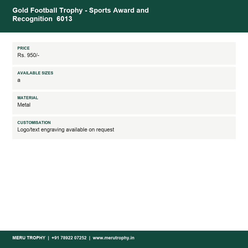 Gold Football Trophy - Sports Award and Recognition 6013 details - Meru Trophy