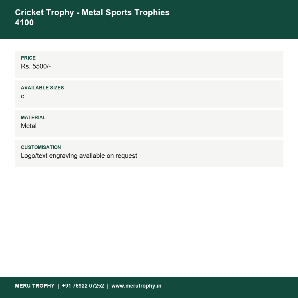 Cricket Trophy - Metal Sports Trophies 4100 details - Meru Trophy