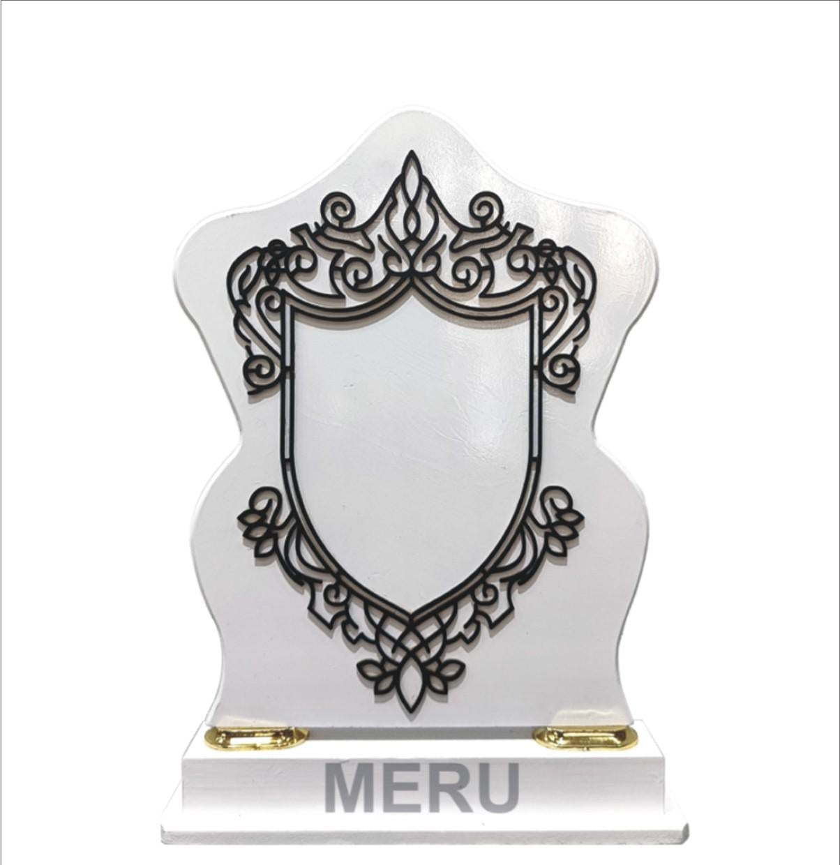 White wooden shield shaped memento; ideal for corporate awards and employee recognition.