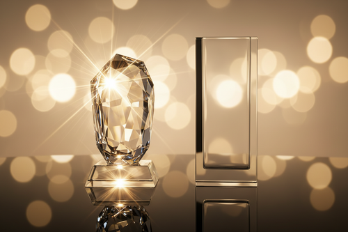 A high-quality premium crystal trophy for executive awards, showcasing brilliant light refraction and clarity.