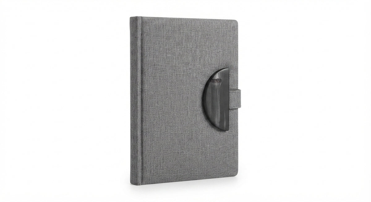 Fabric Diary with Bamboo Half-Moon Accent - Grey - Meru Trophy corporate gifting