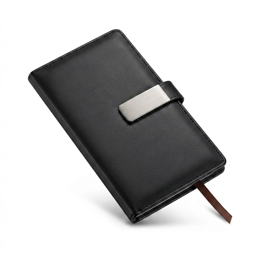 Slim Pocket PU Diary with Metal Plate - Black - Meru Trophy corporate gifting