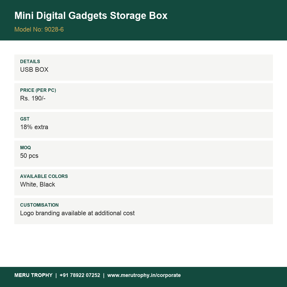 Mini Digital Gadgets Storage Box - details - Meru Trophy corporate gifting