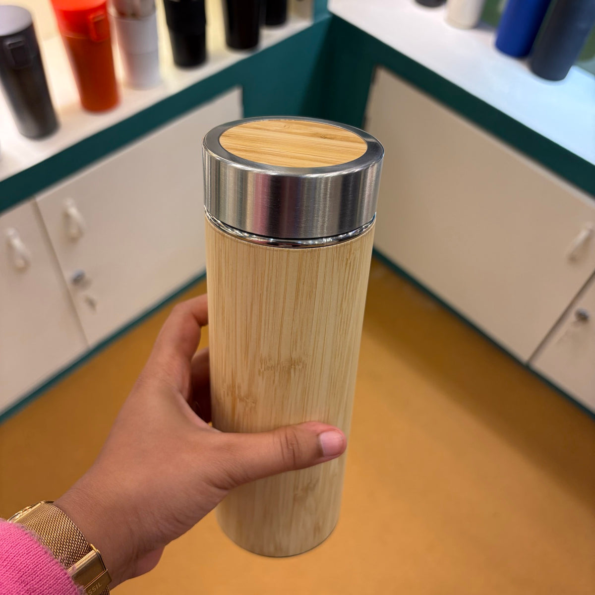 Bamboo Vacuum Flask Gift Set with Infuser Lid 450 ml – MGH 3163