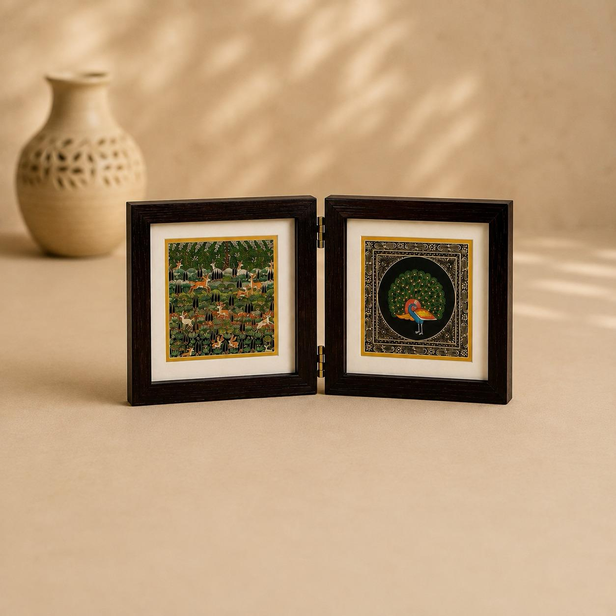 Sangam Dhokra and Miniature Double Frame, handcrafted dhokra and miniature art