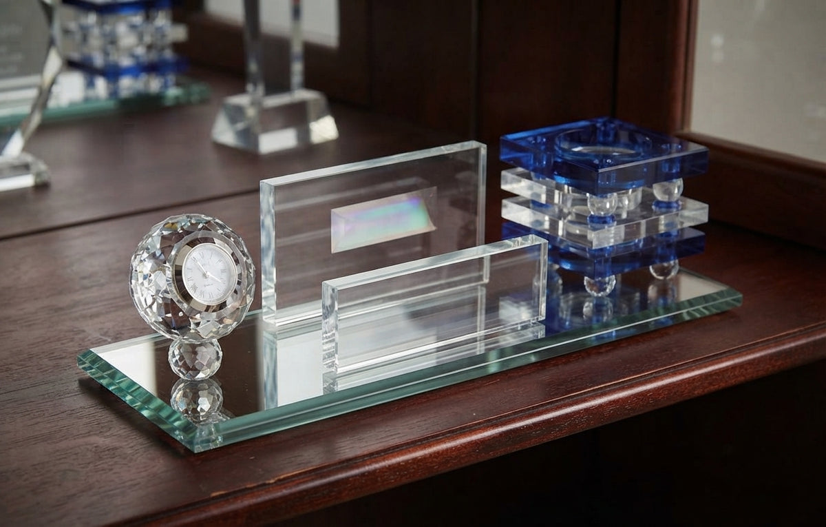 Crystal Trophy Desk Set Corporate Award CST-78 alternate view - Meru Trophy