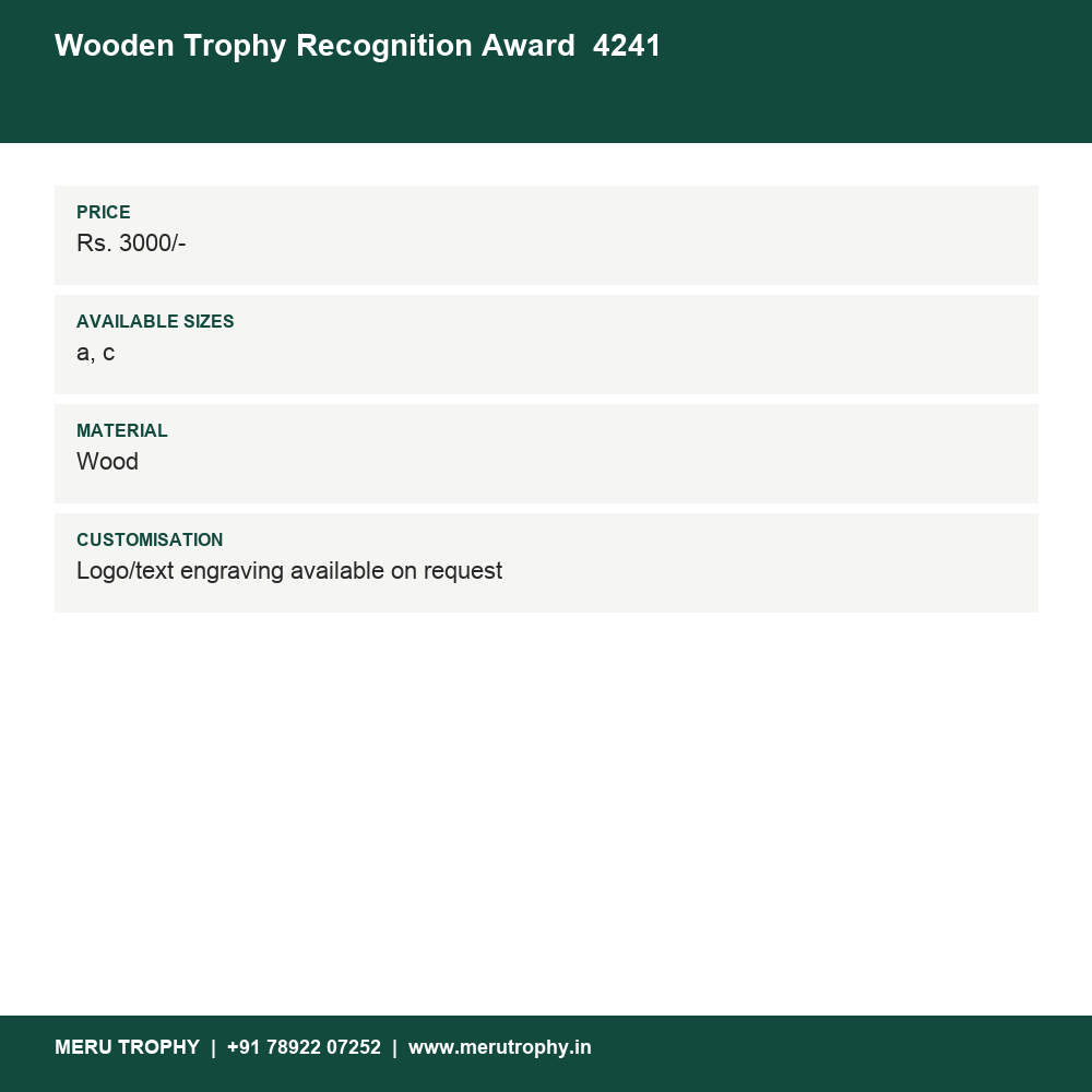 Wooden Trophy Recognition Award  4241 details - Meru Trophy