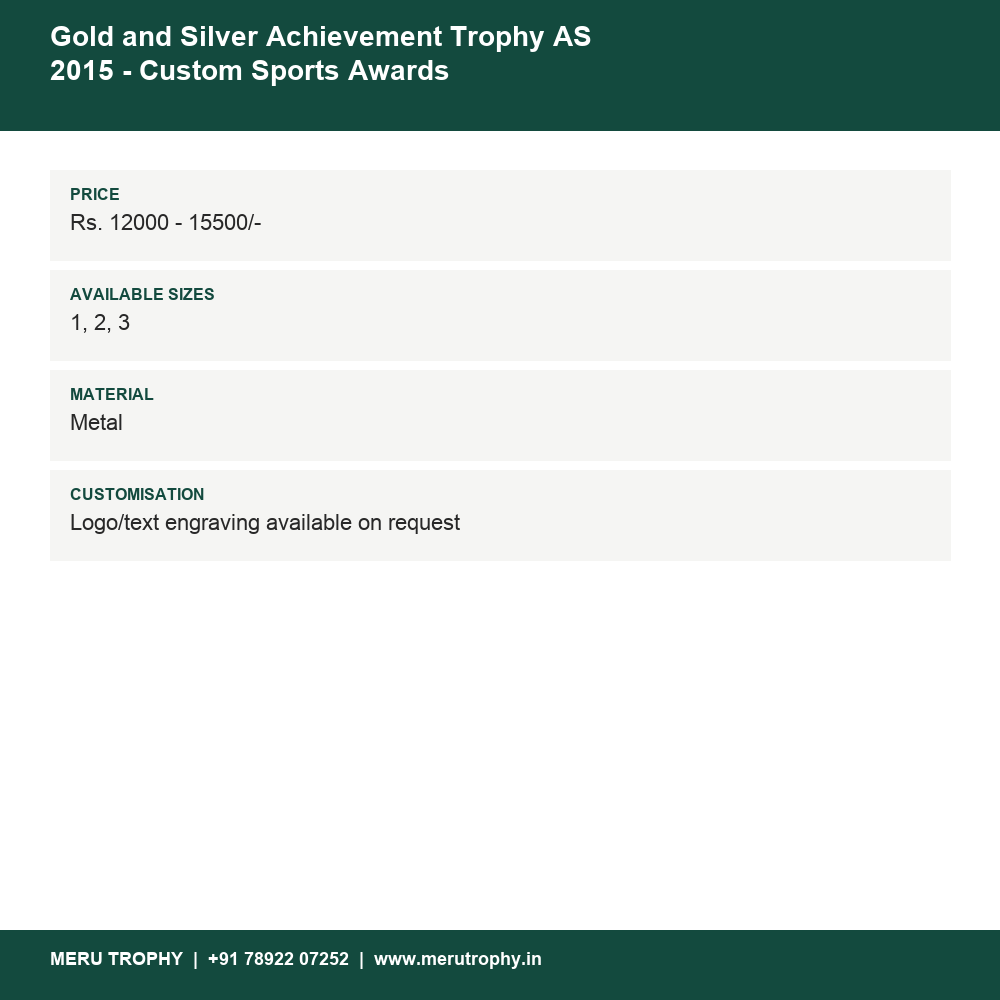 Gold and Silver Achievement Trophy AS 2015 - Custom Sports Awards details - Meru Trophy