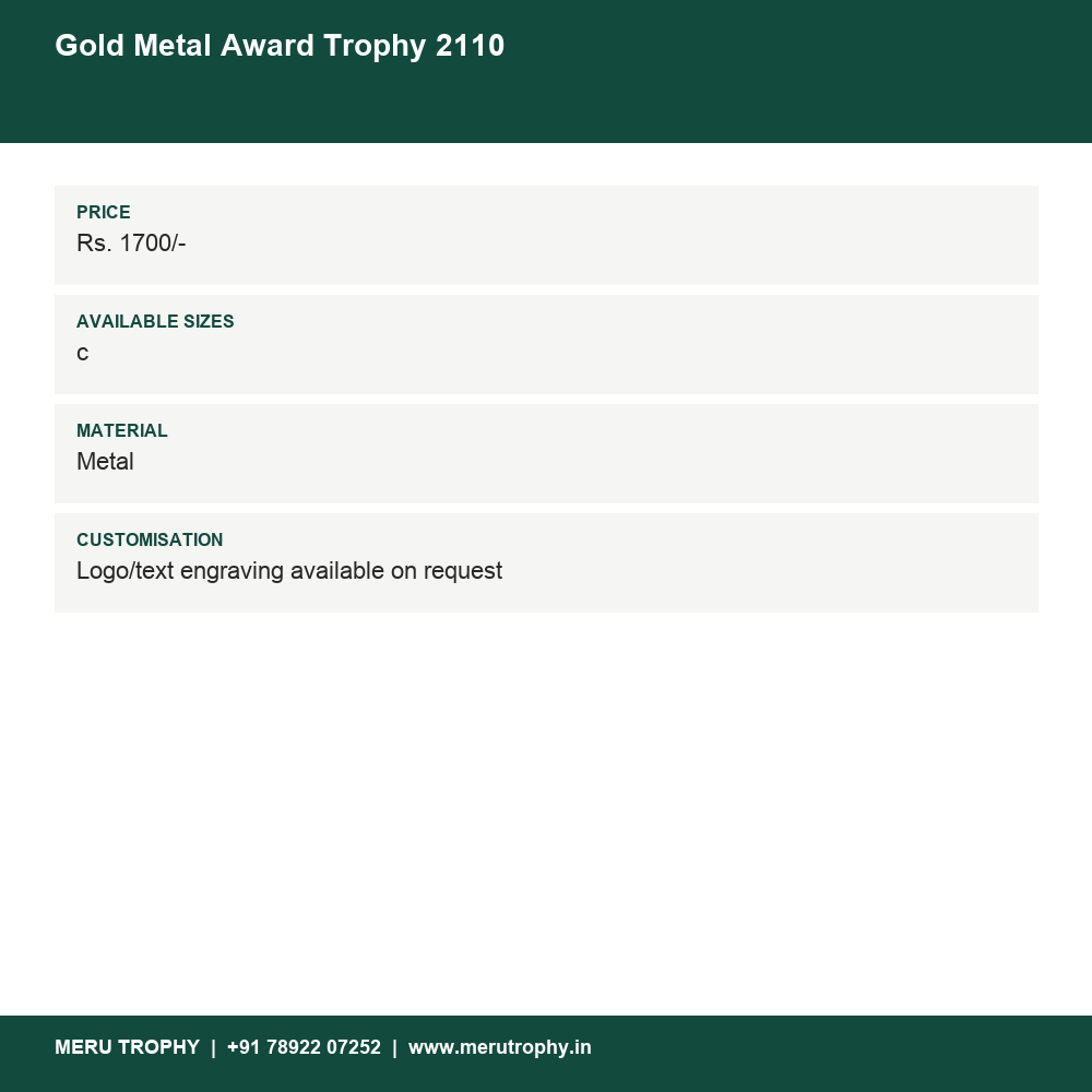Gold Metal Award Trophy 2110 details - Meru Trophy