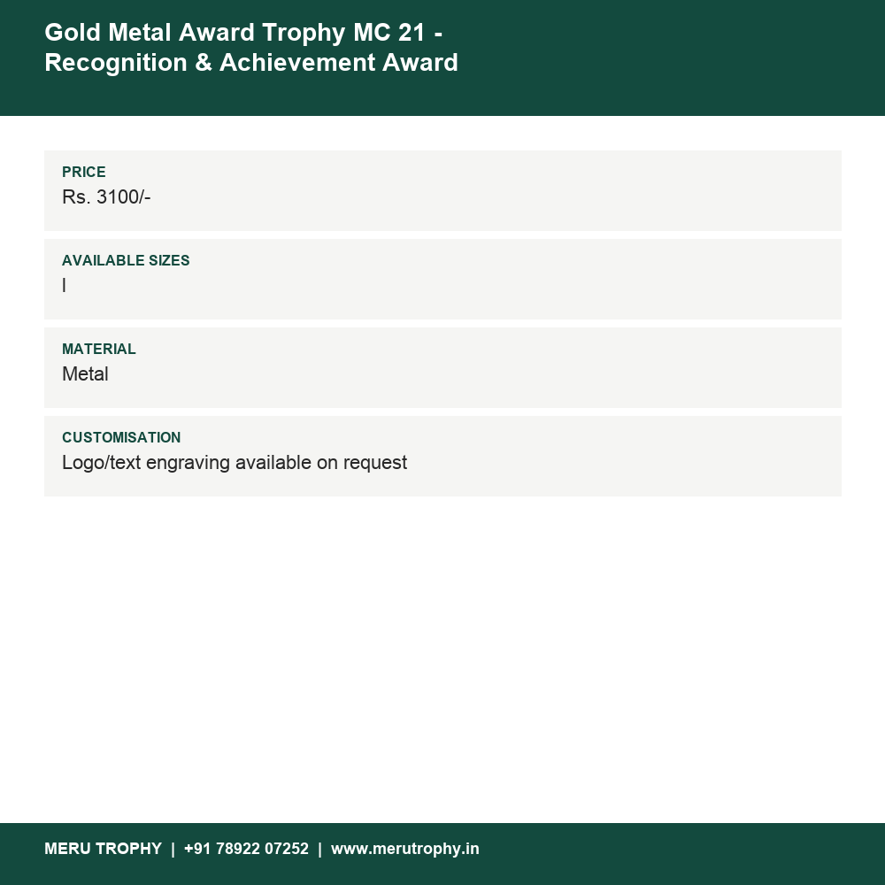 Gold Metal Award Trophy MC 21 - Recognition & Achievement Award details - Meru Trophy