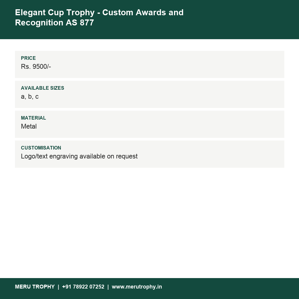 Elegant Cup Trophy - Custom Awards and Recognition AS 877 details - Meru Trophy