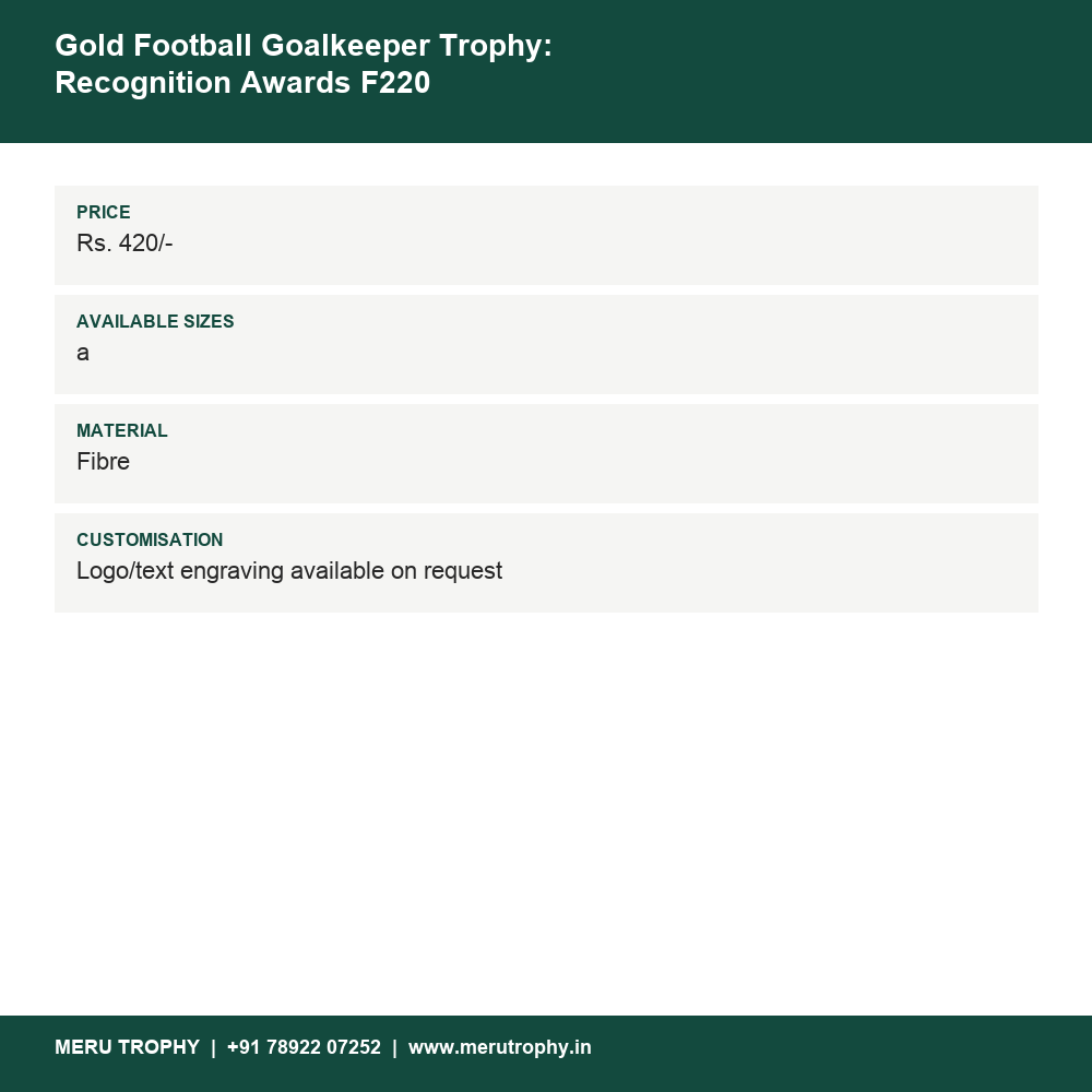 Gold Football Goalkeeper Trophy: Recognition Awards F220 details - Meru Trophy
