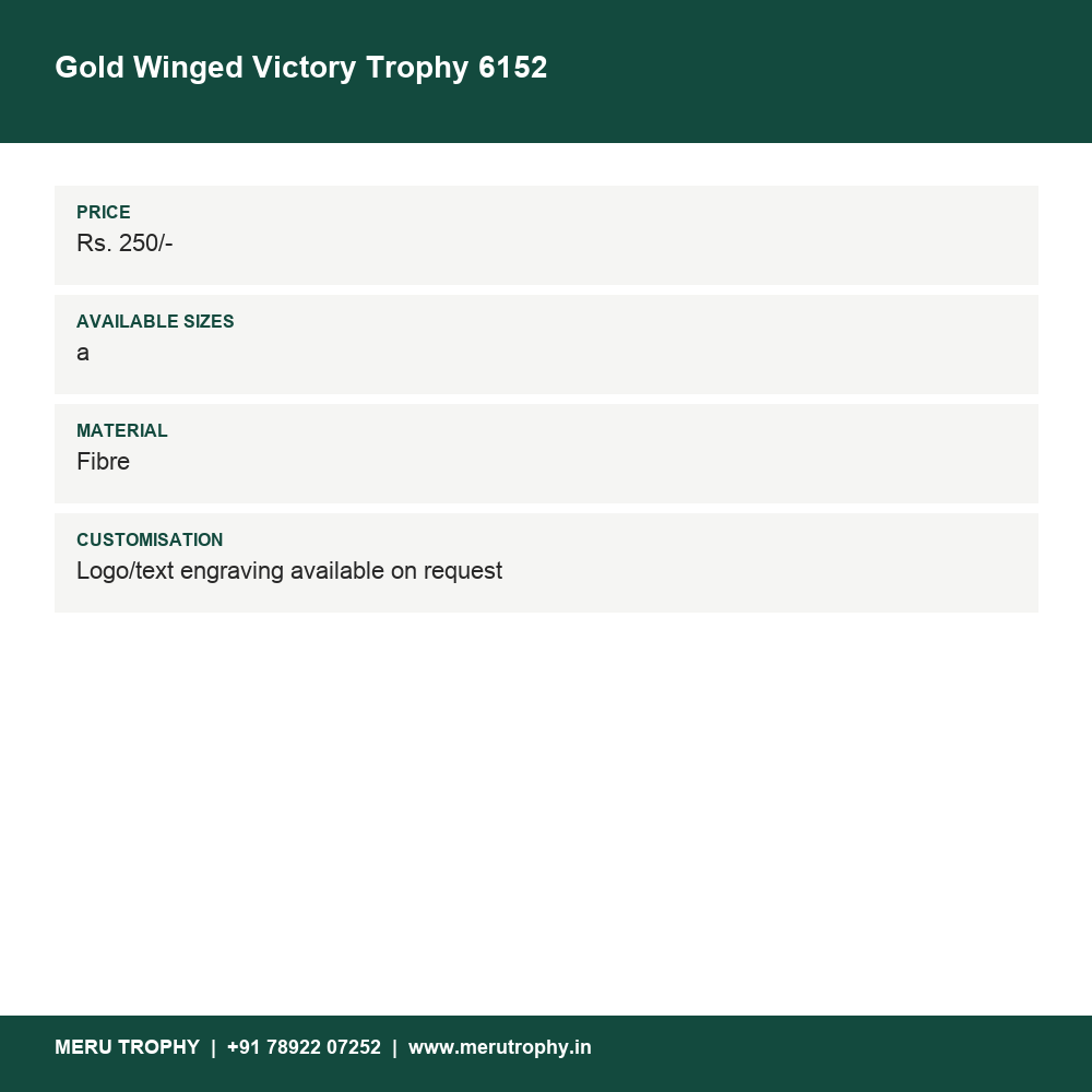 Gold Winged Victory Trophy 6152 details - Meru Trophy