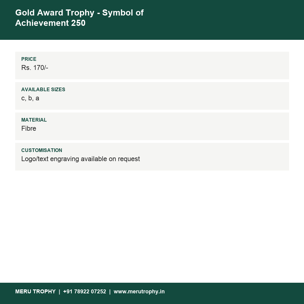 Gold Award Trophy - Symbol of Achievement 250 details - Meru Trophy