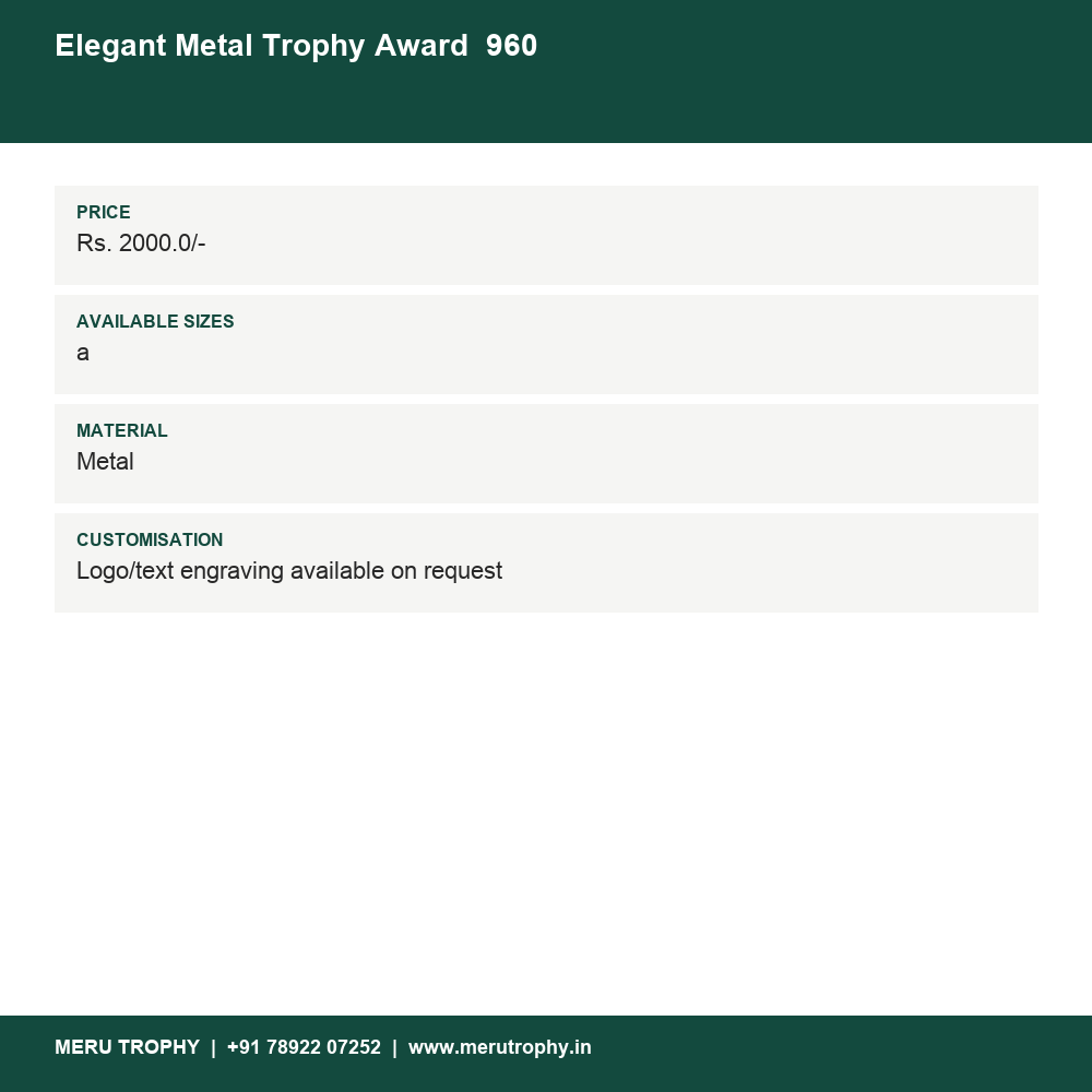 Elegant Metal Trophy Award 960 details - Meru Trophy