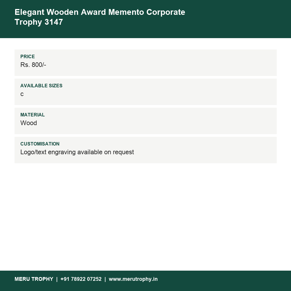Elegant Wooden Award Memento Corporate Trophy 3147 details - Meru Trophy