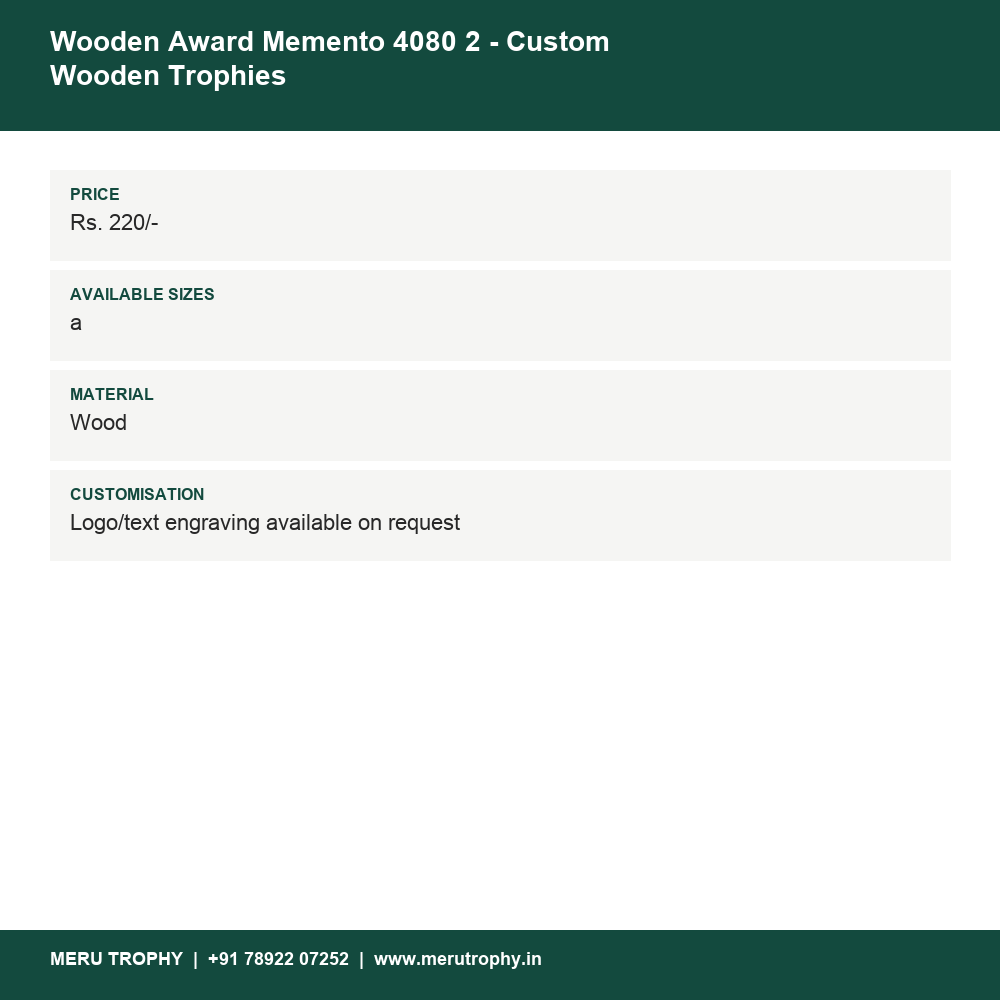Wooden Award Memento 4080 2 - Custom Wooden Trophies details - Meru Trophy