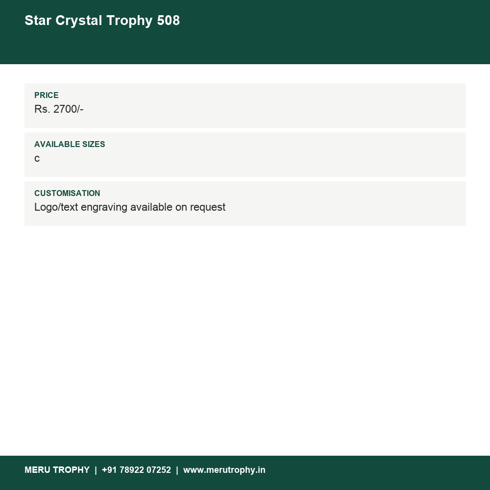 Star Crystal Trophy 508 details - Meru Trophy