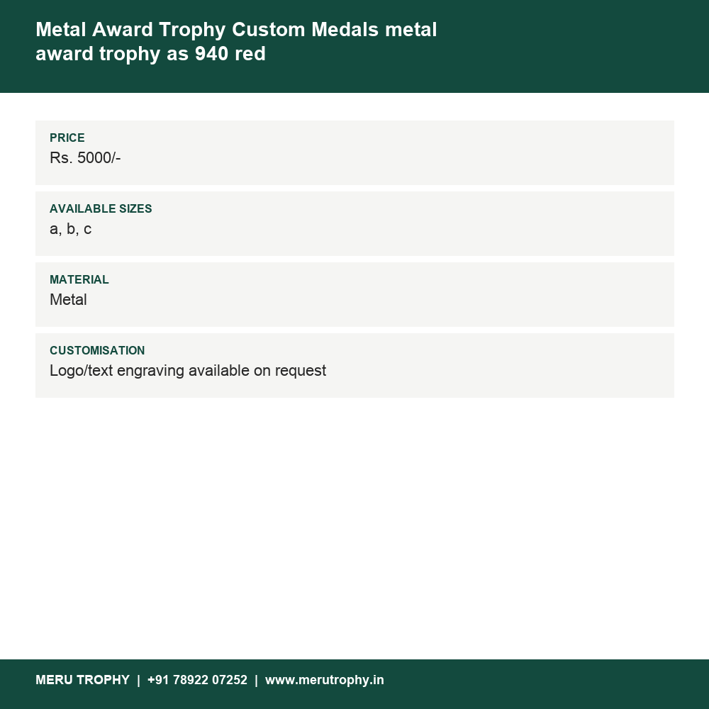 Metal Award Trophy Custom Medals metal award trophy as 940 red details - Meru Trophy
