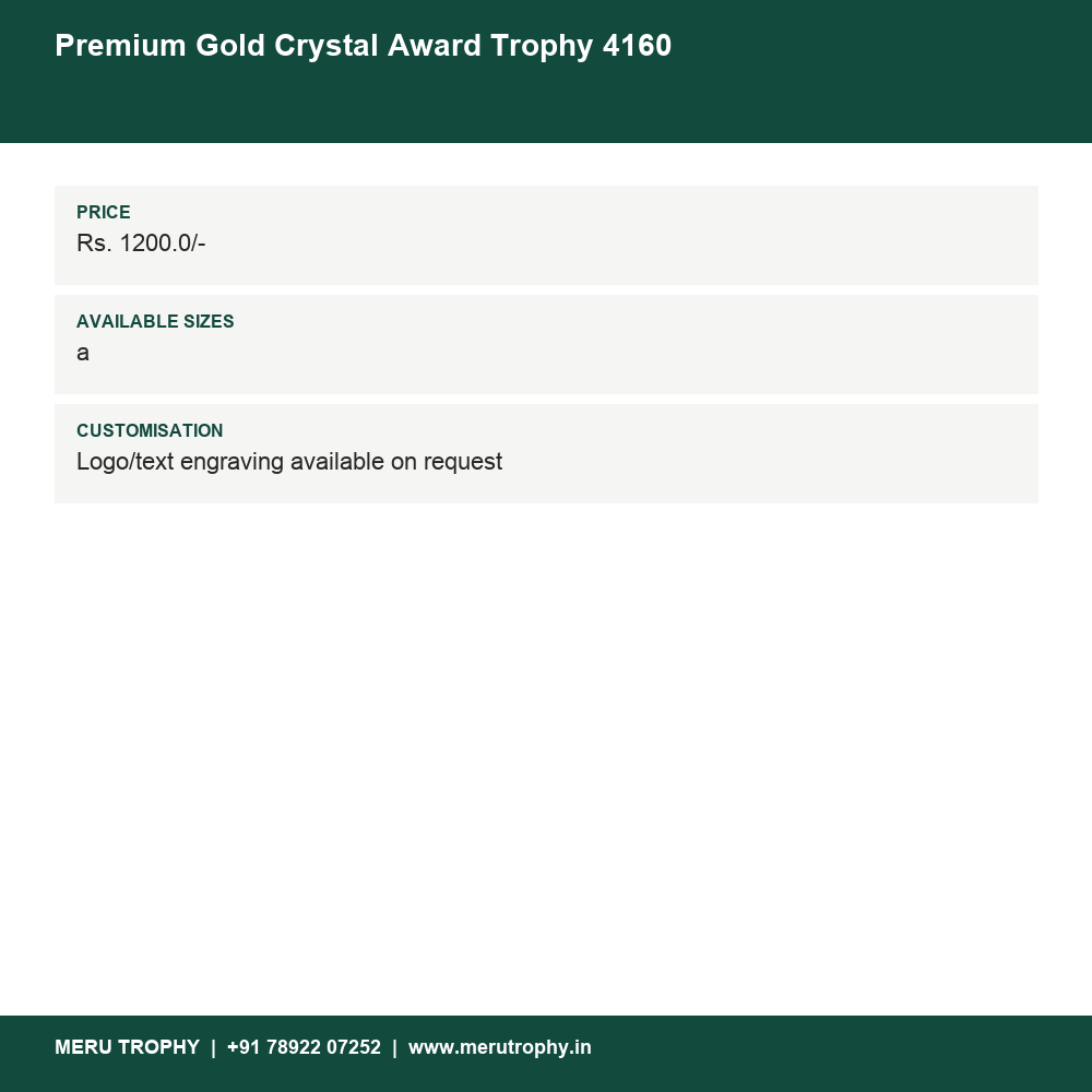 Premium Gold Crystal Award Trophy 4160 details - Meru Trophy