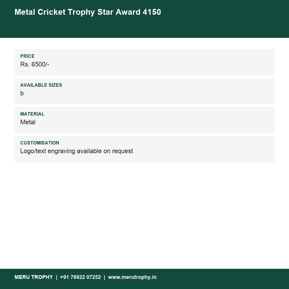 Metal Cricket Trophy Star Award 4150 details - Meru Trophy