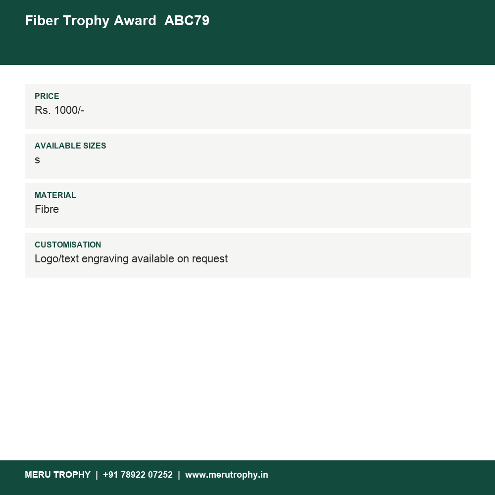 Fiber Trophy Award  ABC79 details - Meru Trophy