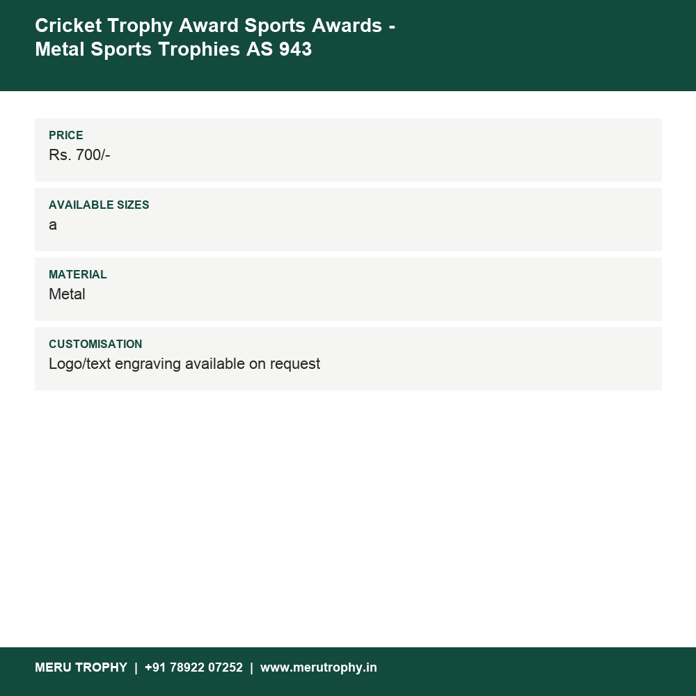 Cricket Trophy Award Sports Awards - Metal Sports Trophies AS 943 details - Meru Trophy