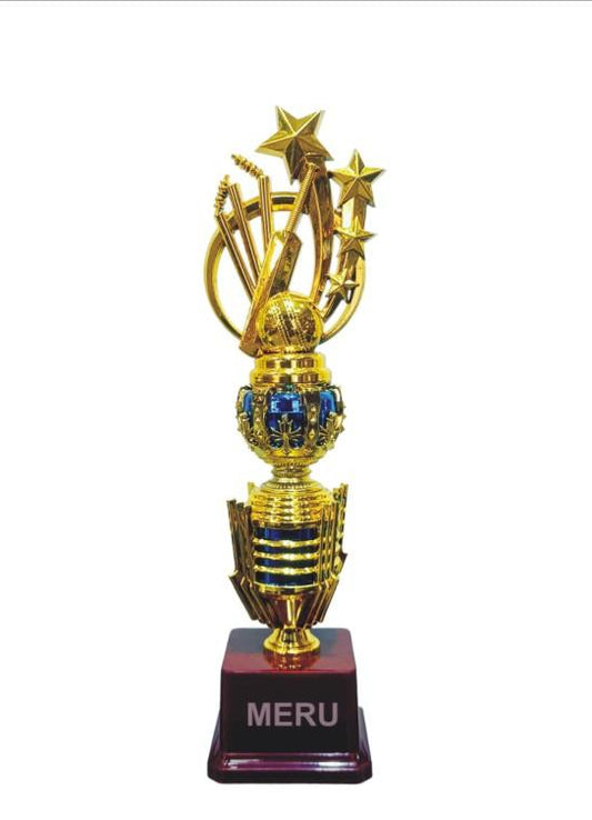 Cricket Trophy Award SP7-157 - Fiber Trophy Design  A dynamic cricket trophy featuring a bat; ball; and wickets. Perfect for recognizing outstanding performance. Explore fiber trophies and trophy design options.