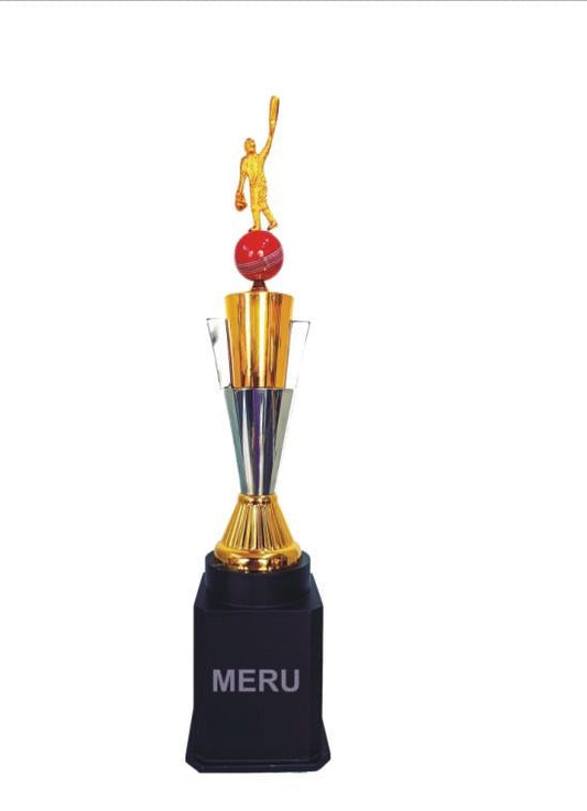 Golden Cricket Cup Trophy - Metal Sports Trophies award for cricket tournaments.