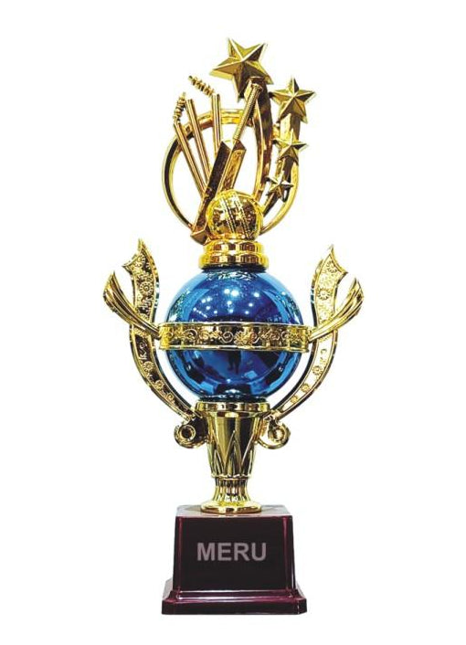 Blue and Gold Cricket Fibre Trophy - Award 820-157