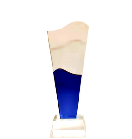 Blue accent crystal trophy.