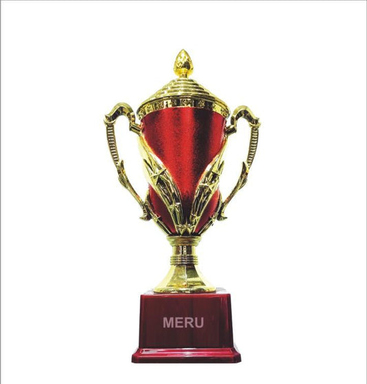 Elegant red and gold Fiber Trophy Award 909; a symbol of achievement and recognition.