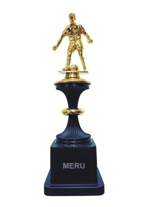 Gold football trophy; ideal for sports awards and recognition.
