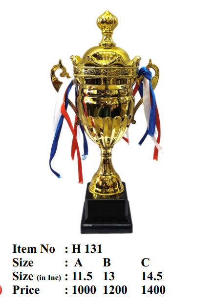 Gold trophy with ribbons on a white background