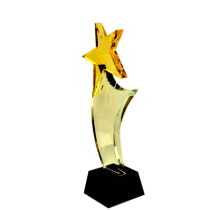 Gold star crystal award trophy
