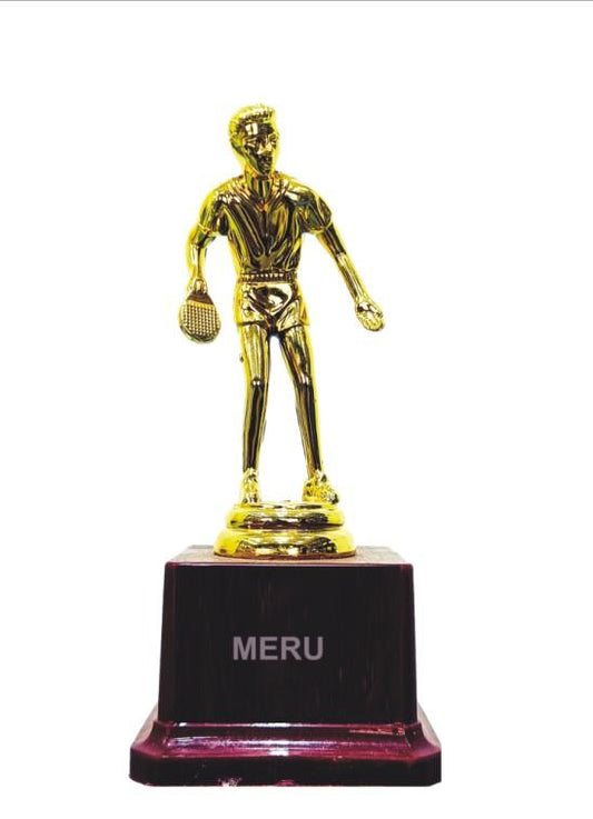 Gold table tennis trophy showcasing a dynamic athlete; perfect for sports awards.