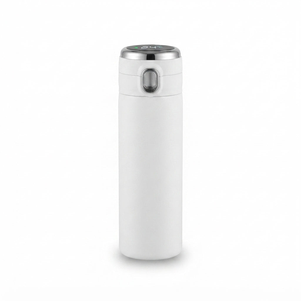 Temperature Display Flip-Lock Smart Flask - White - Meru Trophy corporate gifting