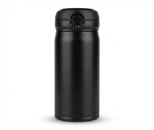 Vacuum Flask with Cup Handle Lid - Black - Meru Trophy corporate gifting