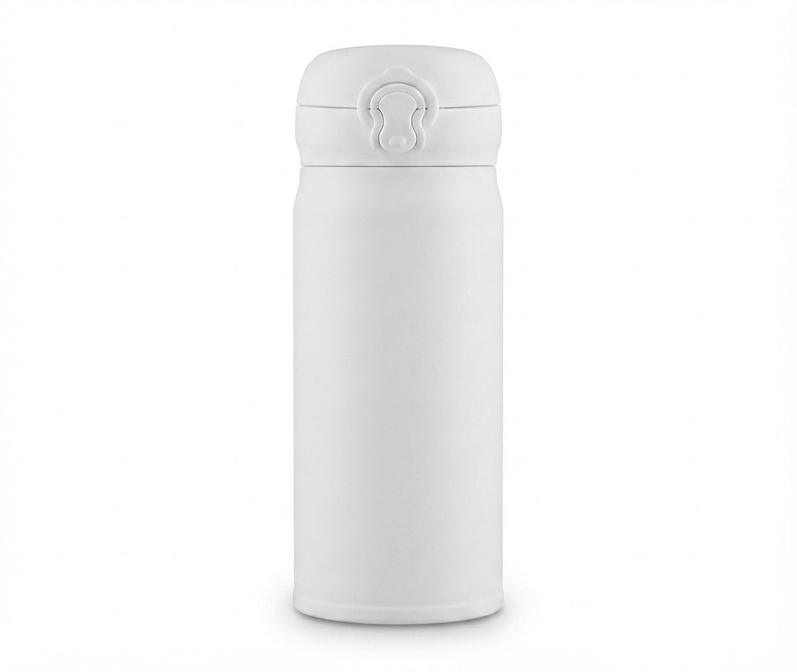 Vacuum Flask with Cup Handle Lid - White - Meru Trophy corporate gifting