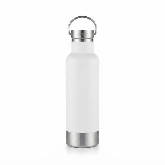 Vacuum Bottle with Ring Handle Lid - White - Meru Trophy corporate gifting