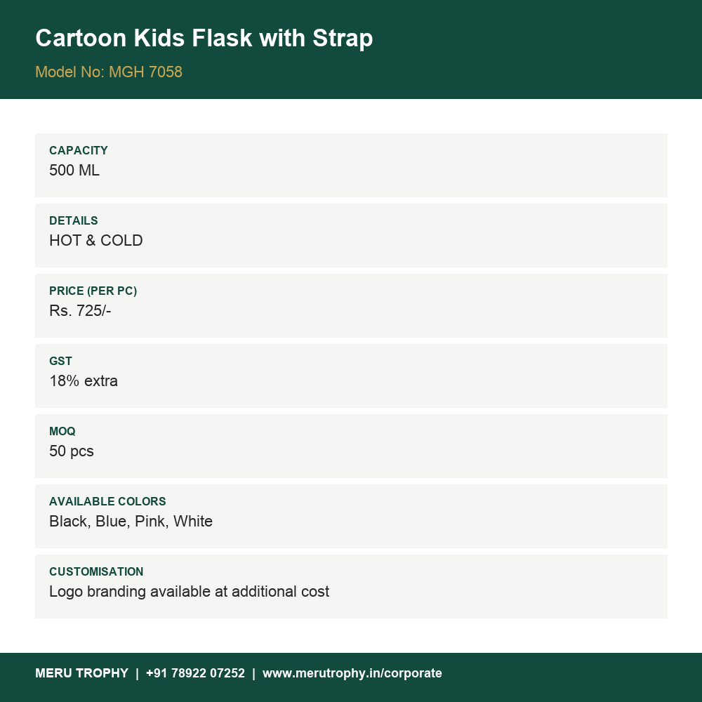 Cartoon Kids Flask with Strap - details - Meru Trophy corporate gifting