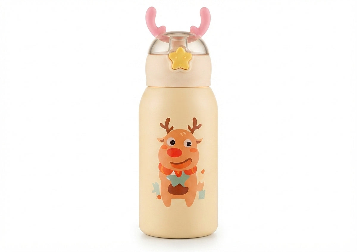 Cartoon Print Kids Bottle with Antler Lid - Cream - Meru Trophy corporate gifting