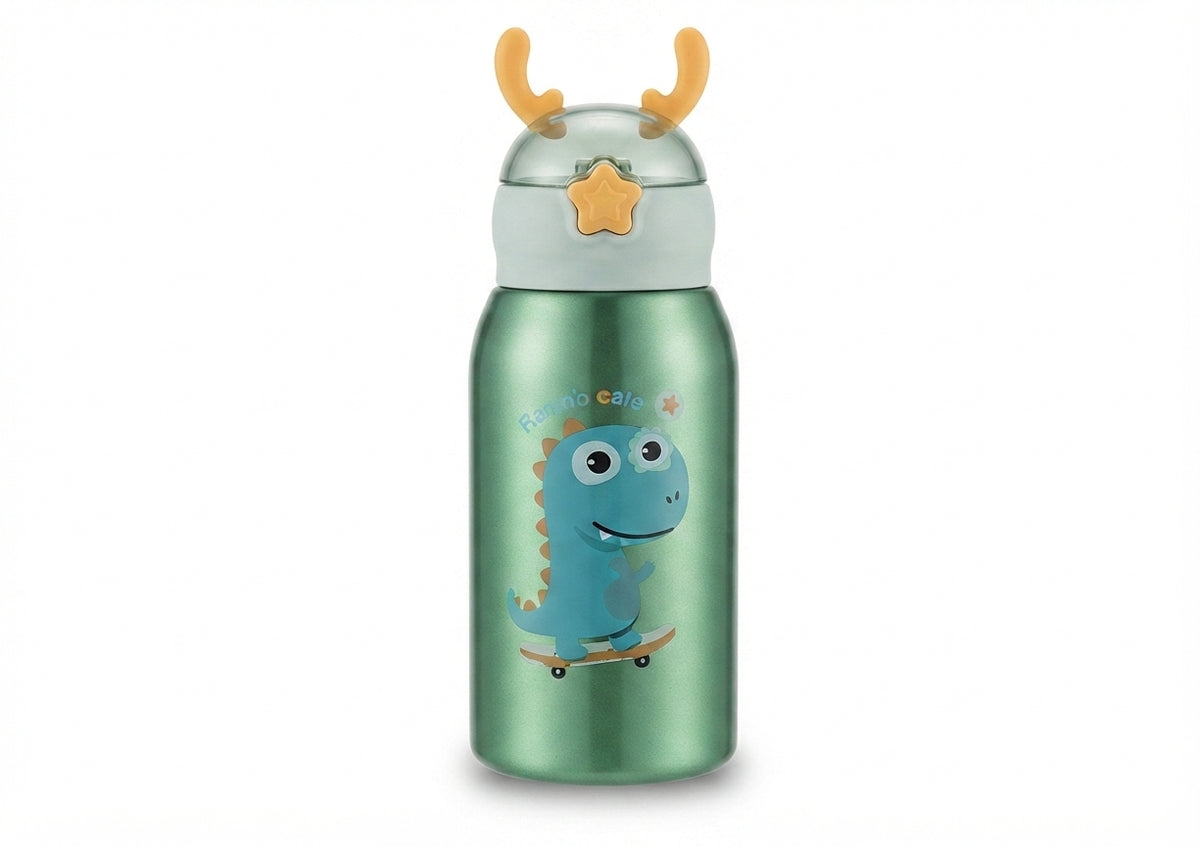 Cartoon Print Kids Bottle with Antler Lid - Green - Meru Trophy corporate gifting