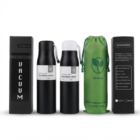 Vacuum Flask with Gift Box and Pouch - Black - Meru Trophy corporate gifting