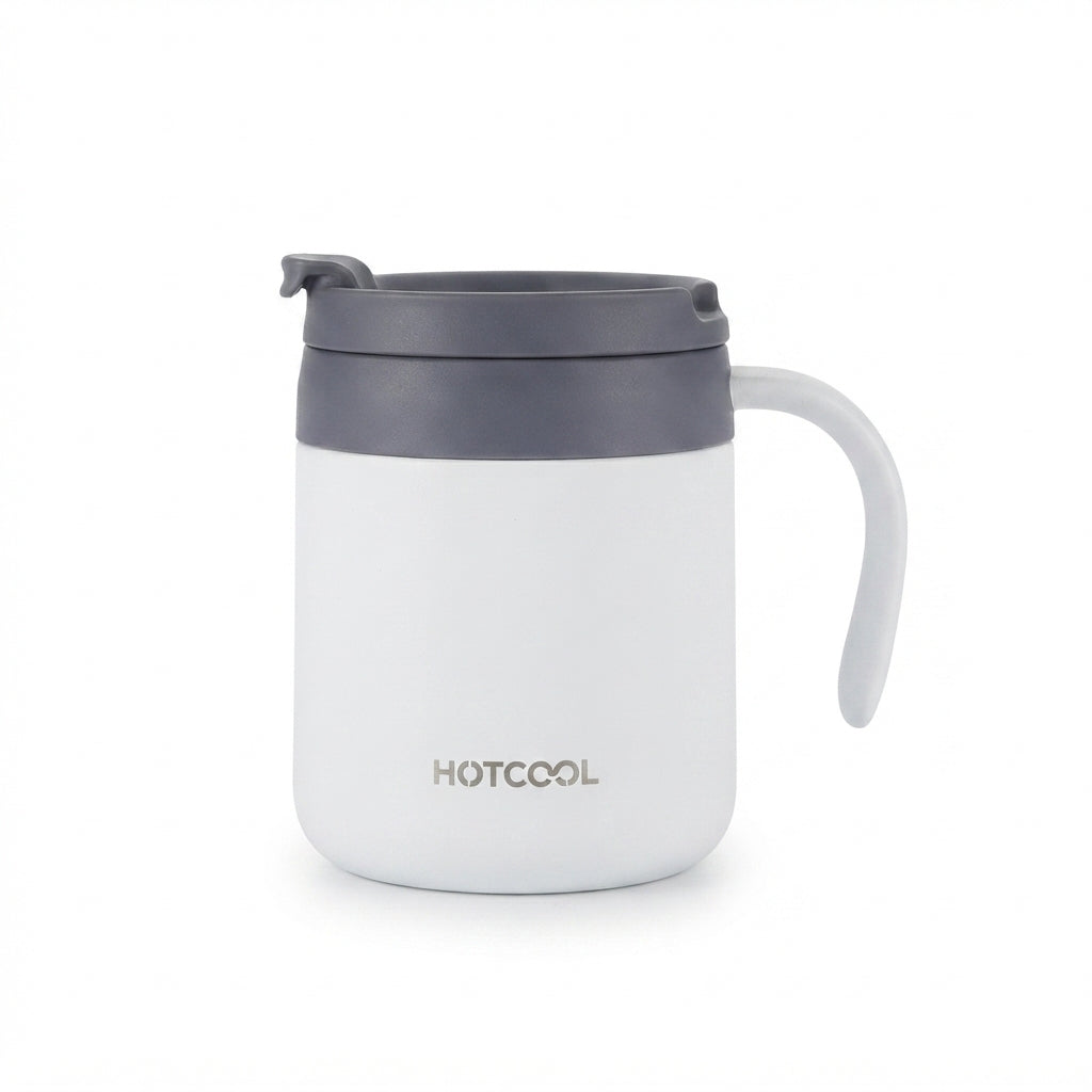 Insulated Office Coffee Mug with Handle - White - Meru Trophy corporate gifting