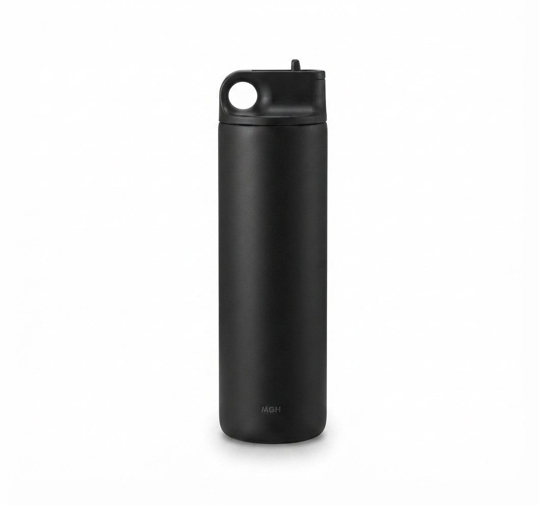 Straw-Lid Vacuum Bottle - Black - Meru Trophy corporate gifting