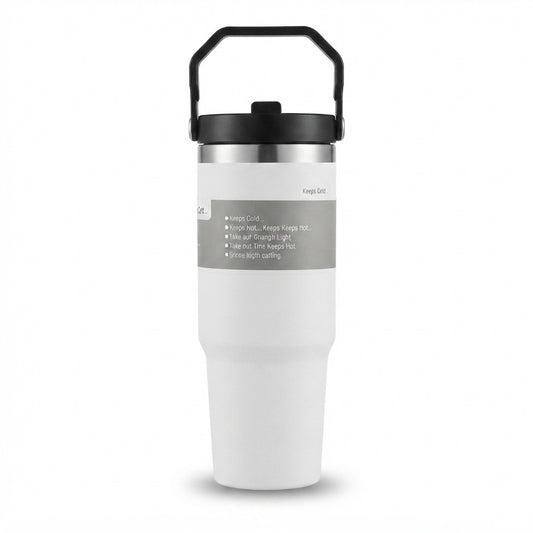 Vacuum Travel Tumbler with Carry Handle - White - Meru Trophy corporate gifting