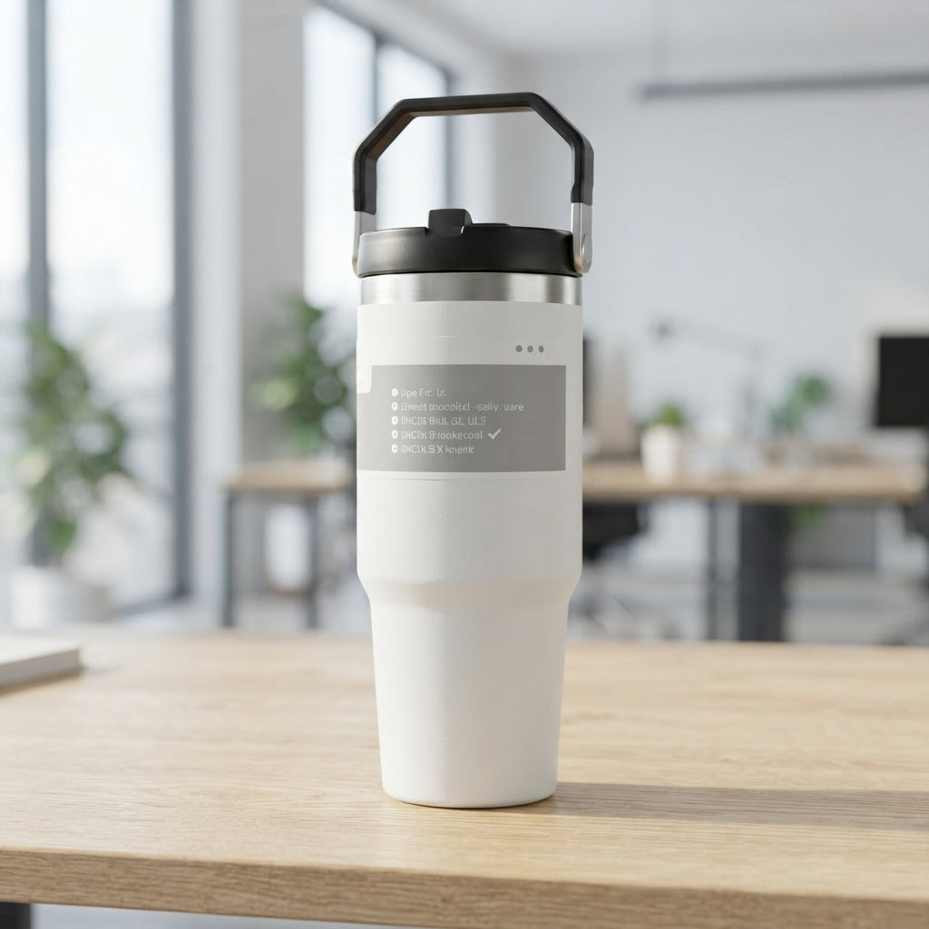 Vacuum Travel Tumbler with Carry Handle - lifestyle - Meru Trophy corporate gifting
